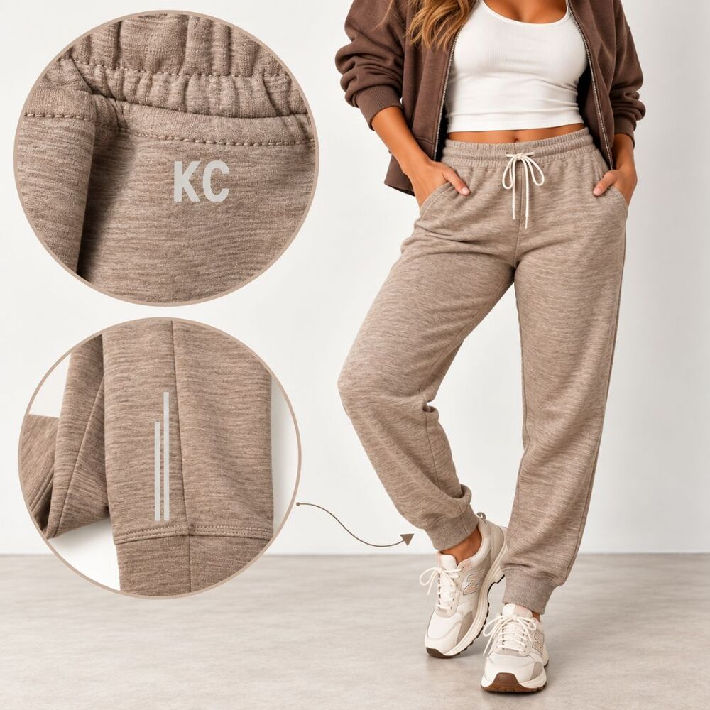 Kenneth Cole Jogger Pants L Beige Heather Pull On Sweatpants Athleisure Lounge